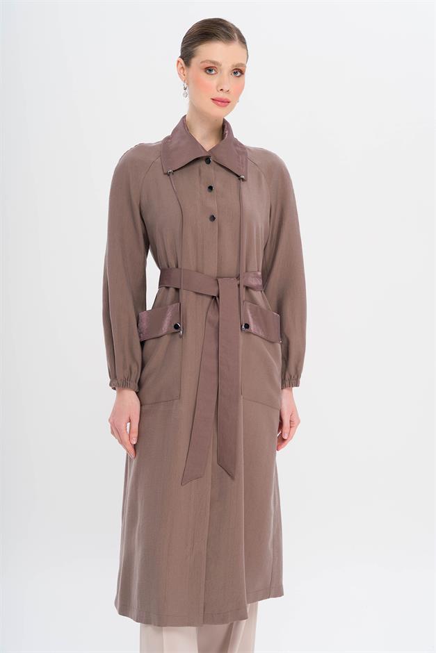 Shirt Collar Pouch Pocket Unlined Modal Coat COFFEE 6736