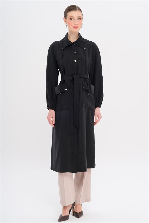 Shirt Collar Pouch Pocket Unlined Modal Coat BLACK 6736