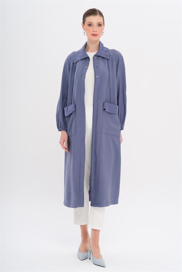 Shirt Collar Pouch Pocket Unlined Modal Coat İNDİGO 6736