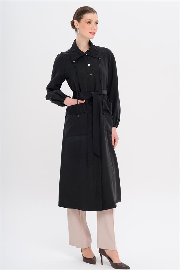 Shirt Collar Pouch Pocket Unlined Modal Coat BLACK 6736