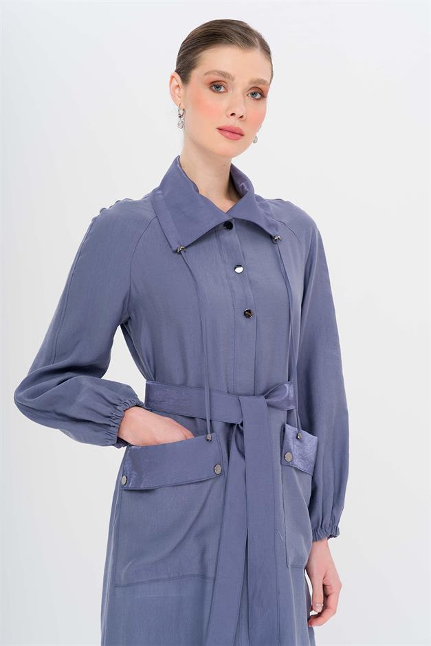 Shirt Collar Pouch Pocket Unlined Modal Coat İNDİGO 6736