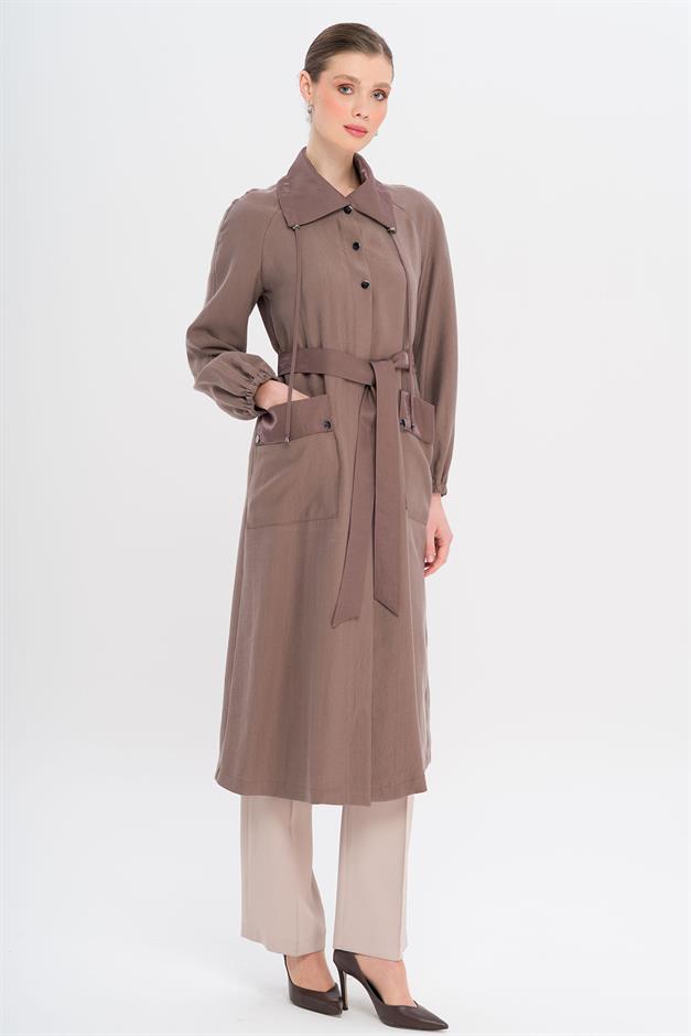 Shirt Collar Pouch Pocket Unlined Modal Coat COFFEE 6736