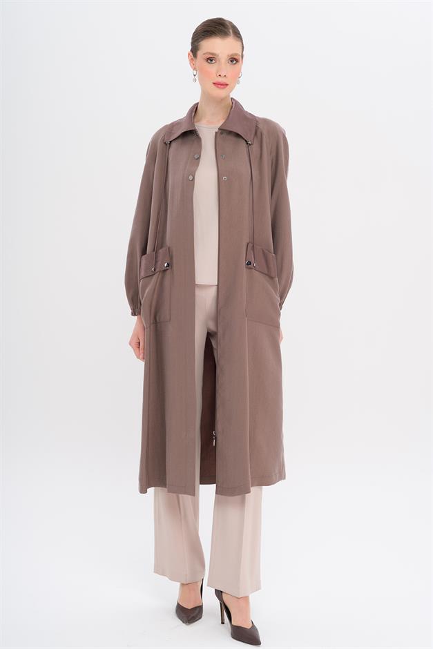 Shirt Collar Pouch Pocket Unlined Modal Coat COFFEE 6736