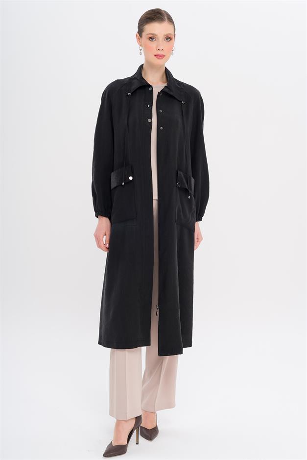 Shirt Collar Pouch Pocket Unlined Modal Coat BLACK 6736