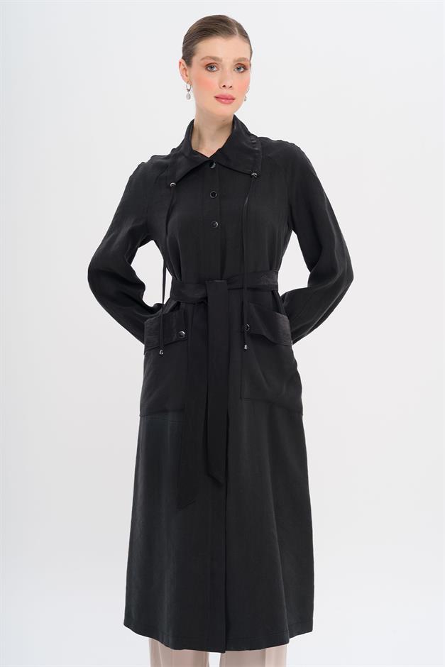 Shirt Collar Pouch Pocket Unlined Modal Coat BLACK 6736