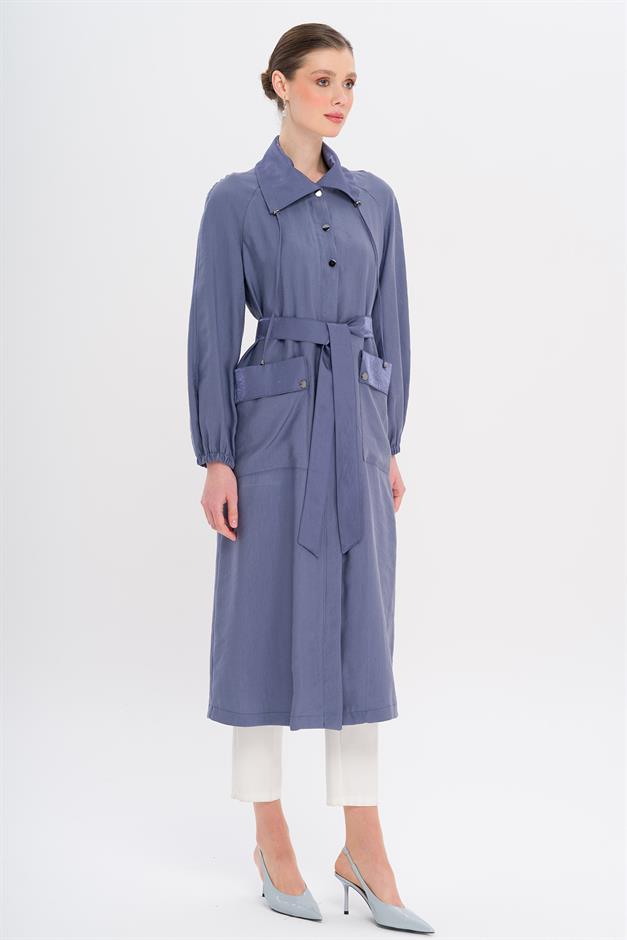Shirt Collar Pouch Pocket Unlined Modal Coat İNDİGO 6736