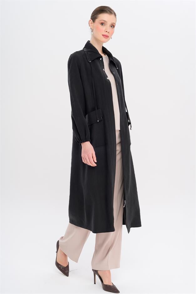 Shirt Collar Pouch Pocket Unlined Modal Coat BLACK 6736