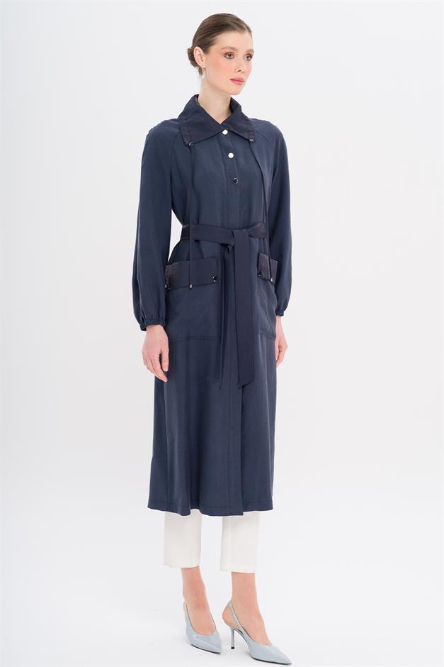 Shirt Collar Pouch Pocket Unlined Modal Coat NAVY 6736