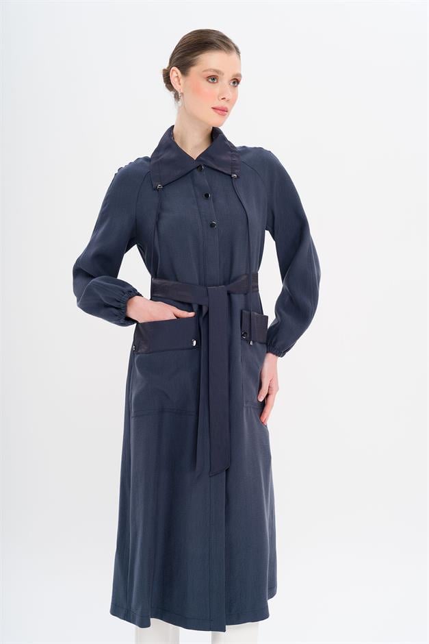 Shirt Collar Pouch Pocket Unlined Modal Coat NAVY 6736