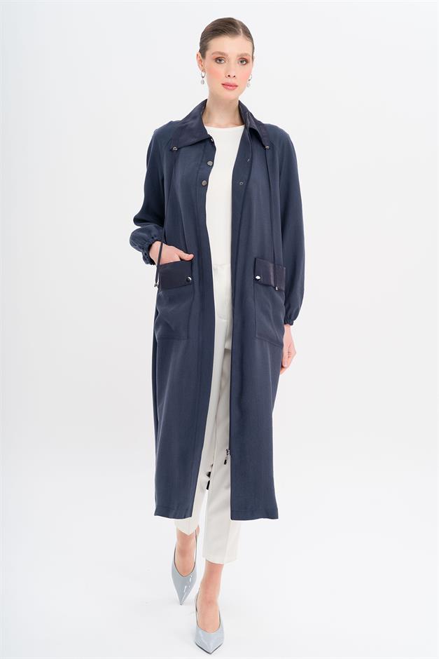 Shirt Collar Pouch Pocket Unlined Modal Coat NAVY 6736
