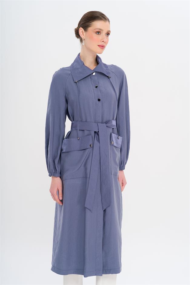 Shirt Collar Pouch Pocket Unlined Modal Coat İNDİGO 6736