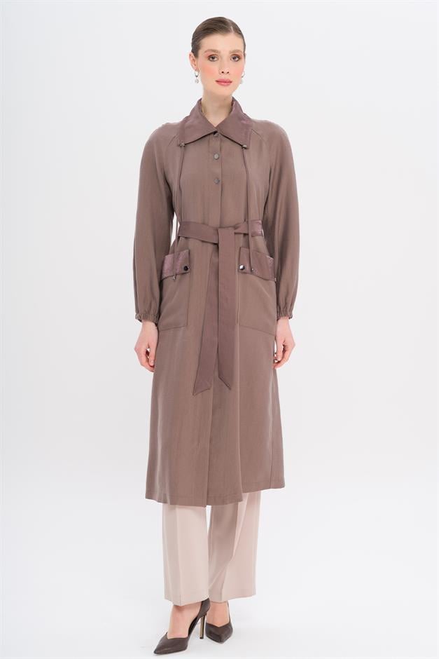 Shirt Collar Pouch Pocket Unlined Modal Coat COFFEE 6736