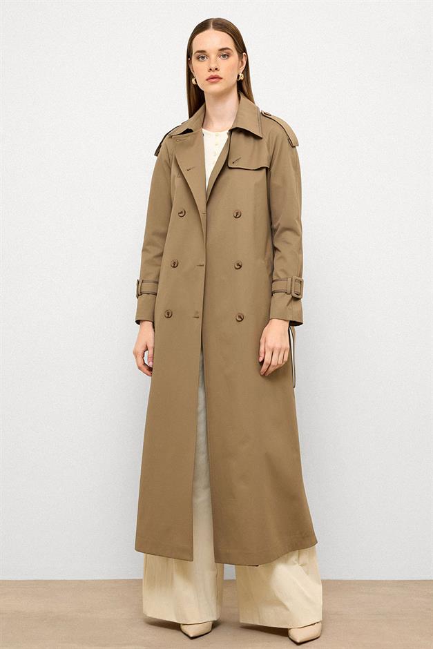 Long Trench Coat with Grosgrain Detail and Water Repellent Feature VIZON 6778