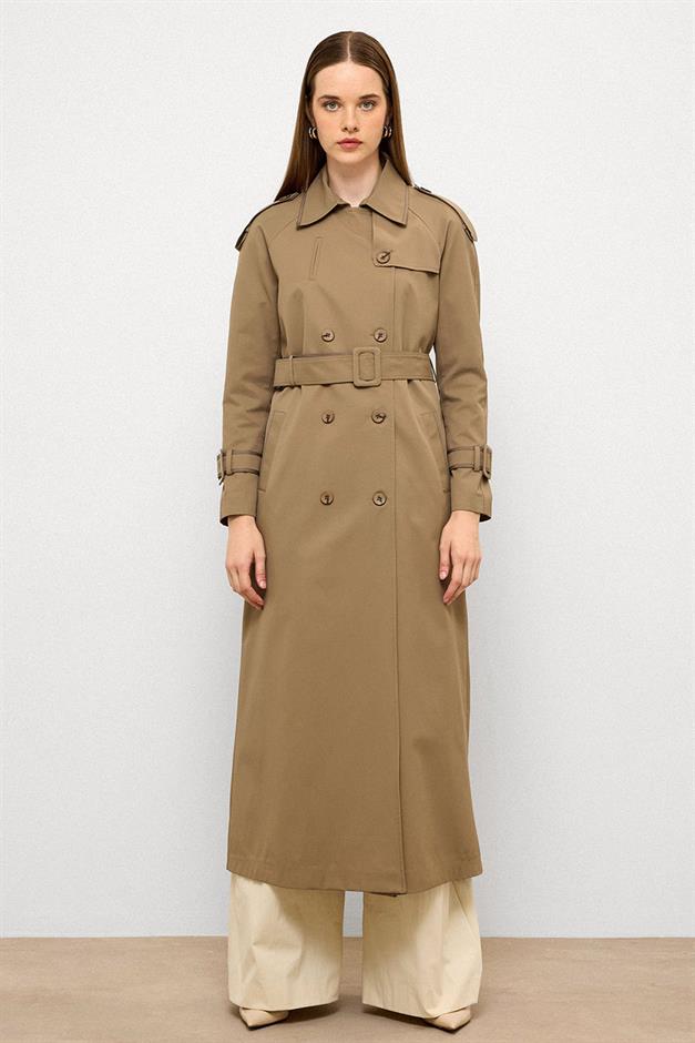 Long Trench Coat with Grosgrain Detail and Water Repellent Feature VIZON 6778