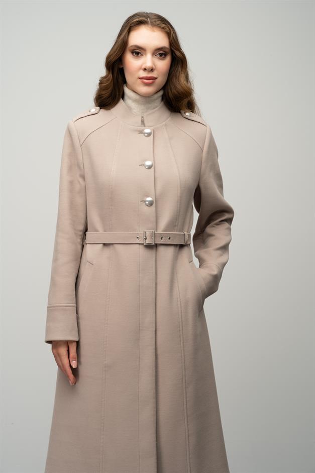 معطف على شكل حرف A مع ياقة القاضي وتفاصيل الكتف حجر 3048