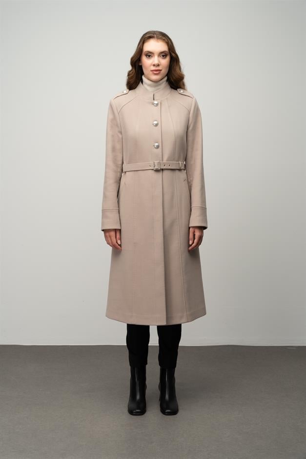 معطف على شكل حرف A مع ياقة القاضي وتفاصيل الكتف حجر 3048