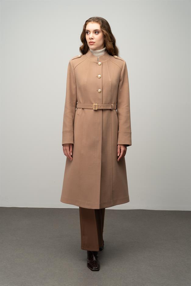 معطف على شكل حرف A مع ياقة القاضي وتفاصيل الكتف كامل 3048