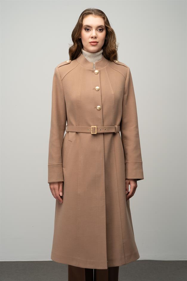 معطف على شكل حرف A مع ياقة القاضي وتفاصيل الكتف كامل 3048