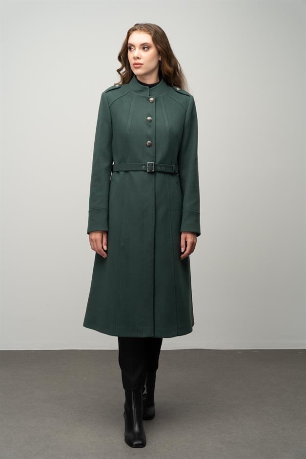 معطف على شكل حرف A مع ياقة القاضي وتفاصيل الكتف أخضر 3048