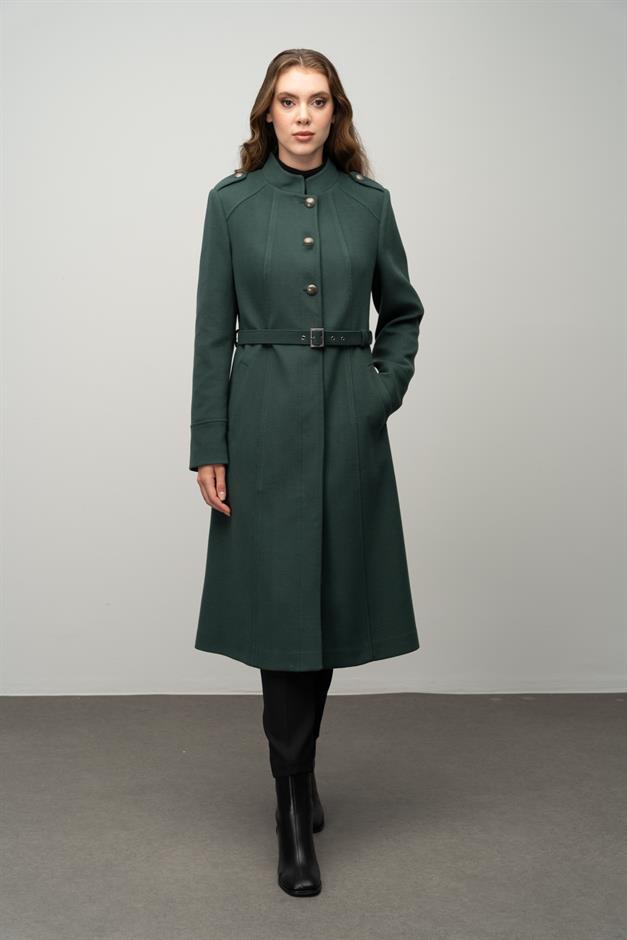 معطف على شكل حرف A مع ياقة القاضي وتفاصيل الكتف أخضر 3048