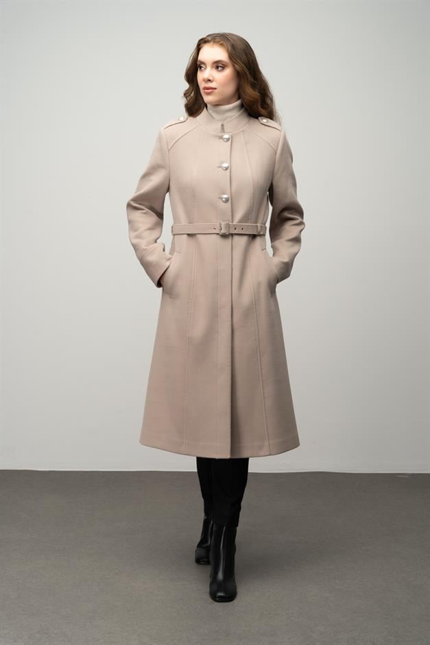 معطف على شكل حرف A مع ياقة القاضي وتفاصيل الكتف حجر 3048