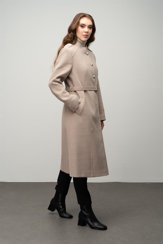 معطف على شكل حرف A مع ياقة القاضي وتفاصيل الكتف حجر 3048