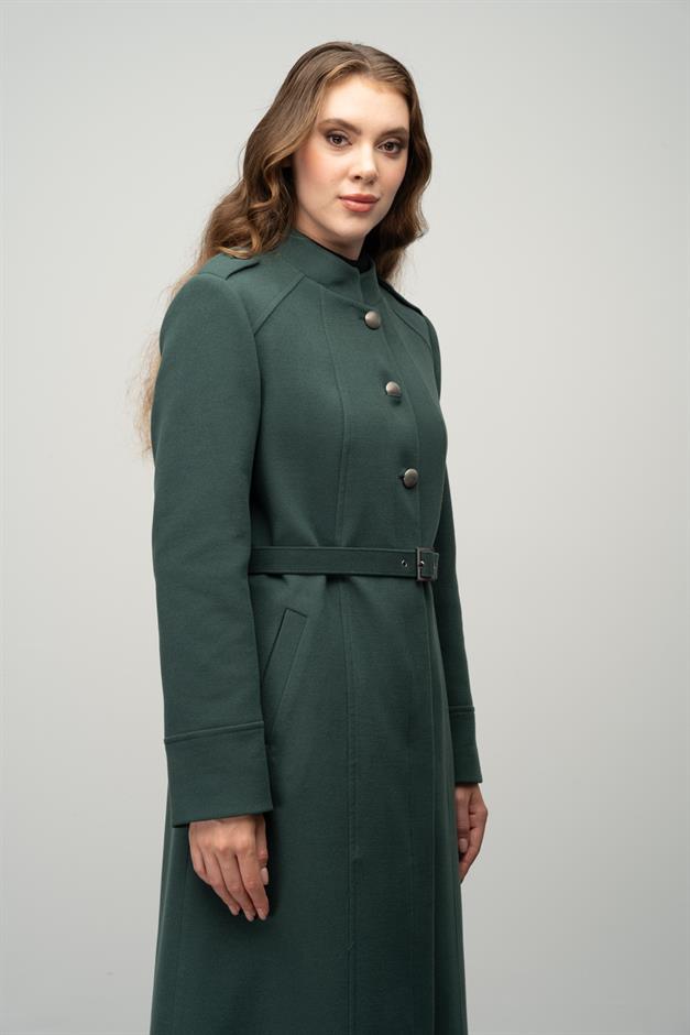 معطف على شكل حرف A مع ياقة القاضي وتفاصيل الكتف أخضر 3048
