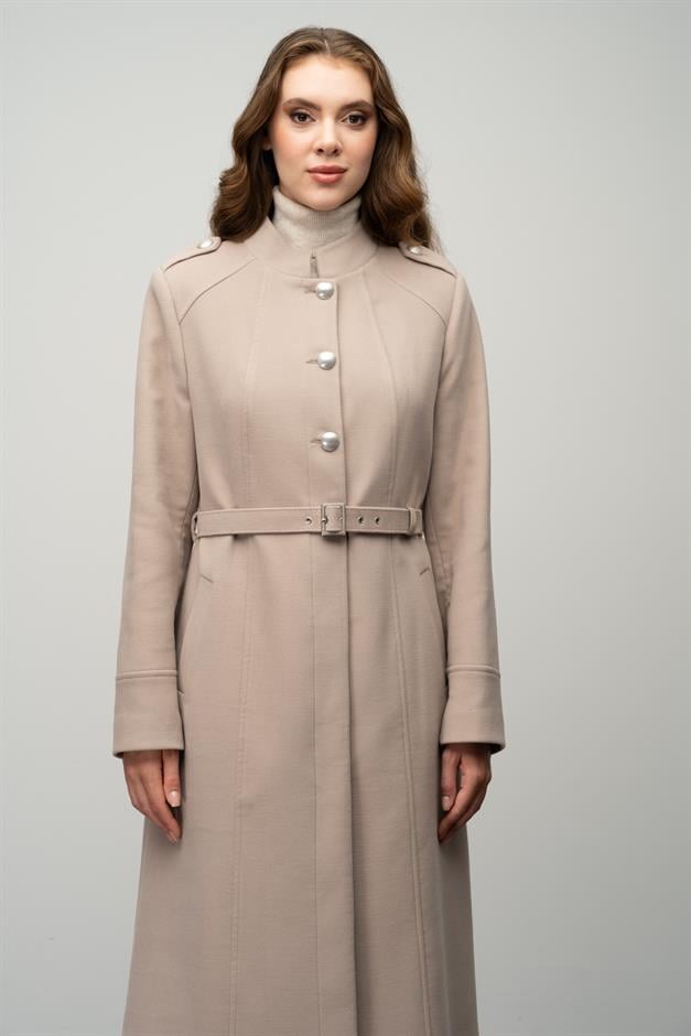 معطف على شكل حرف A مع ياقة القاضي وتفاصيل الكتف حجر 3048