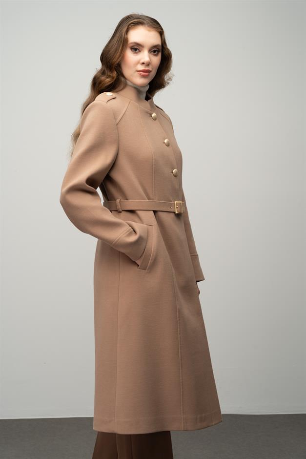 معطف على شكل حرف A مع ياقة القاضي وتفاصيل الكتف كامل 3048