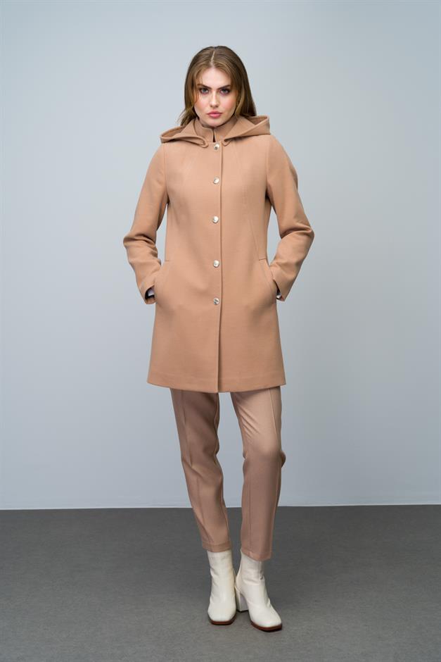 Removable Hooded Coat with a Standing Collar CAMEL 3003