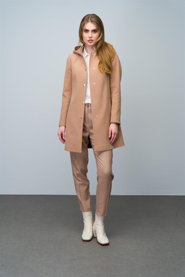 Removable Hooded Coat with a Standing Collar CAMEL 3003