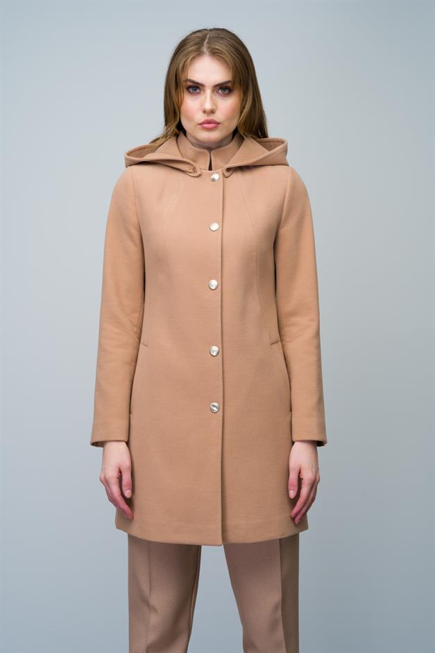 Removable Hooded Coat with a Standing Collar CAMEL 3003
