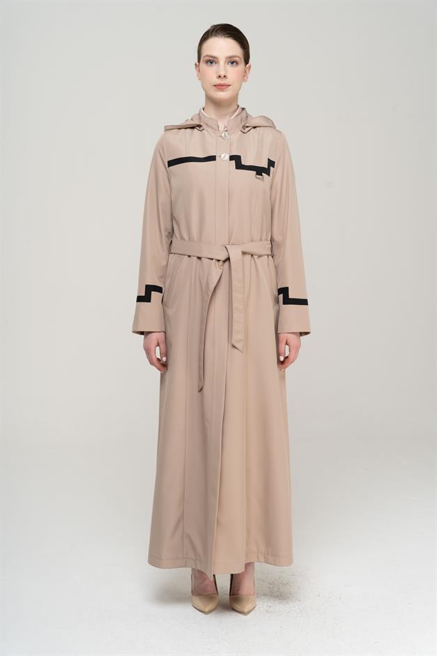 Mandarin Collar Detachable Hooded Garni Detailed Lined Long Trench Coat VIZON 4295