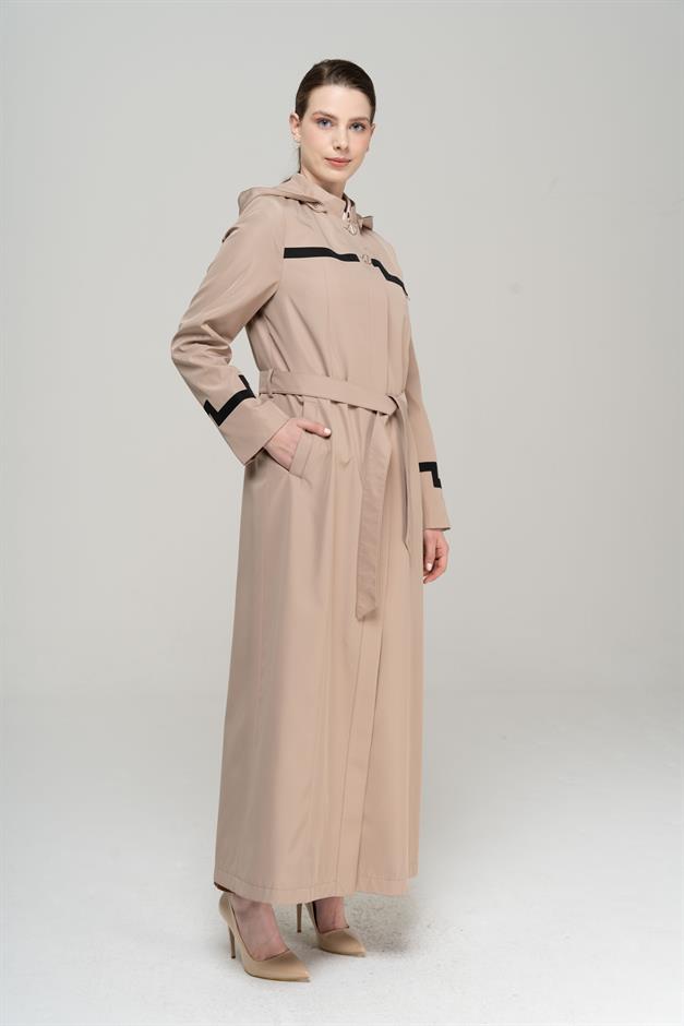 Mandarin Collar Detachable Hooded Garni Detailed Lined Long Trench Coat VIZON 4295