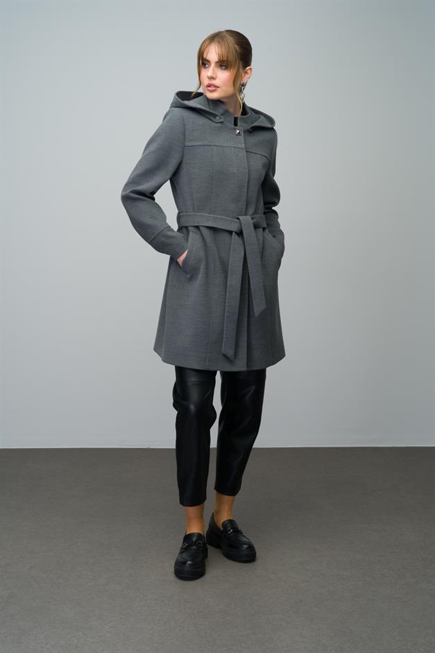 Removable Hooded Coat with a Stand Collar DARK GREY 3012