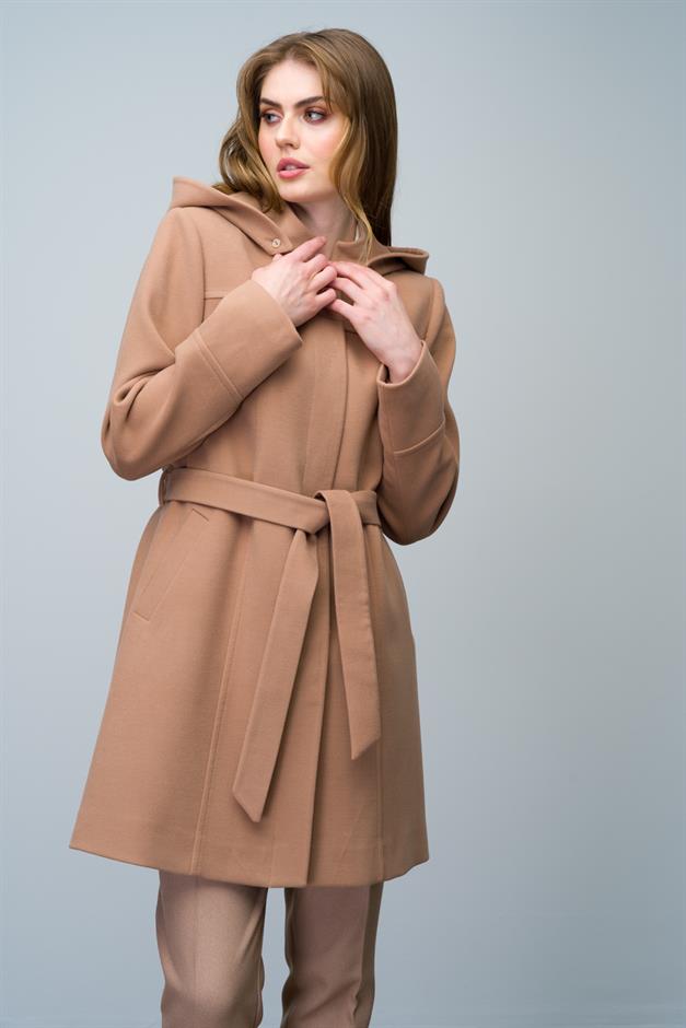 Removable Hooded Coat with a Stand Collar CAMEL 3012
