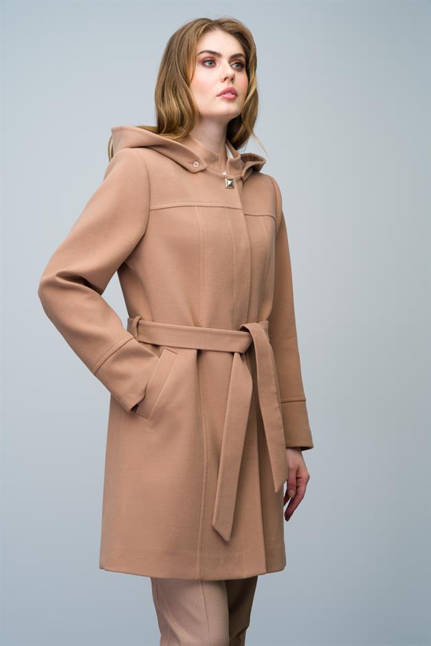 Removable Hooded Coat with a Stand Collar CAMEL 3012