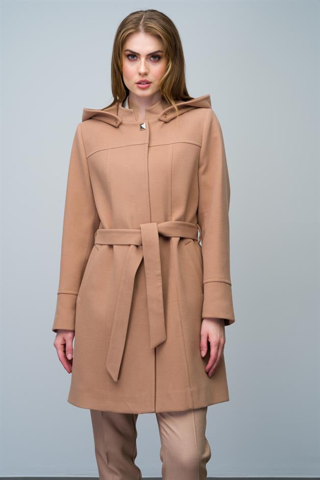 Removable Hooded Coat with a Stand Collar CAMEL 3012