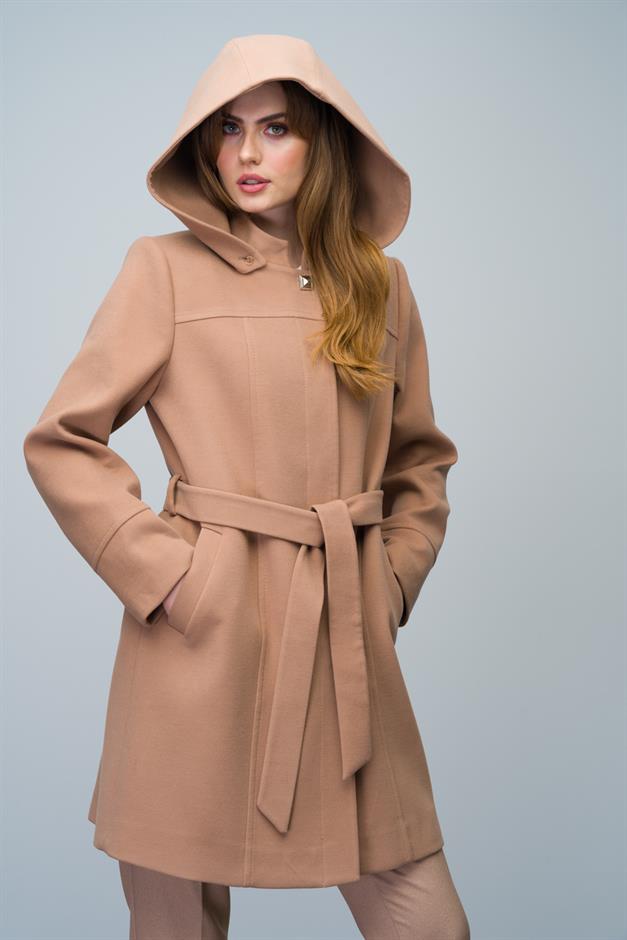Removable Hooded Coat with a Stand Collar CAMEL 3012
