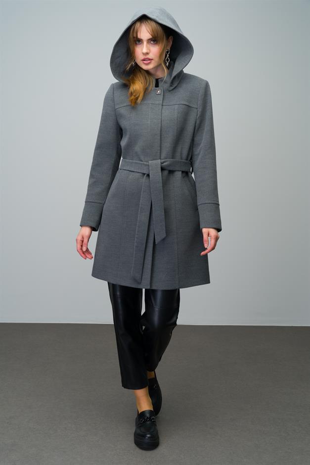 Removable Hooded Coat with a Stand Collar DARK GREY 3012