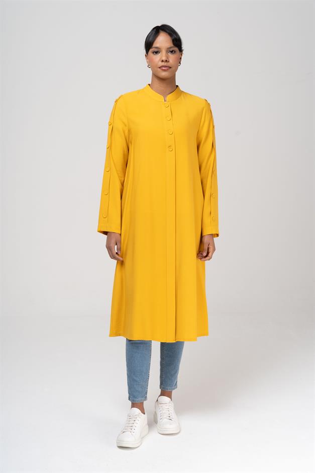 Unlined Jacket with a Grandad Collar and Button Accessory SAFFRONY 6481