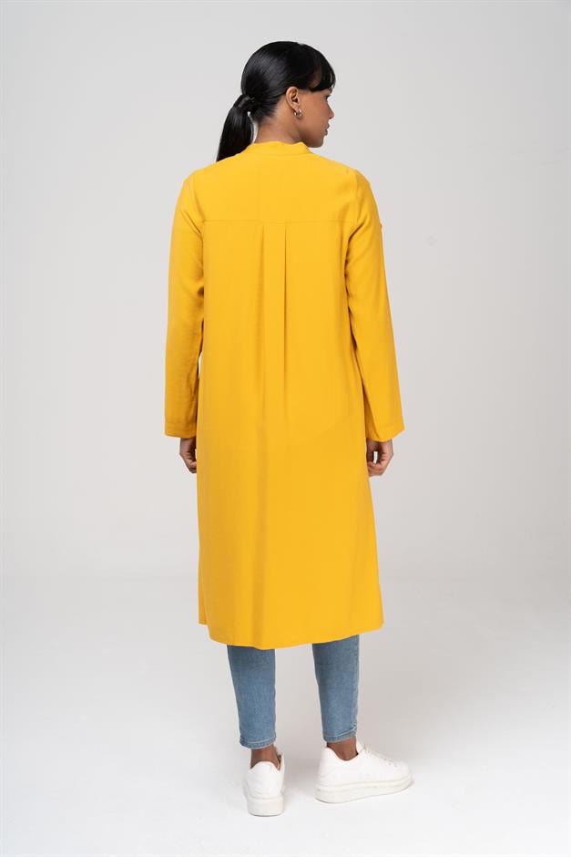 Unlined Jacket with a Grandad Collar and Button Accessory SAFFRONY 6481