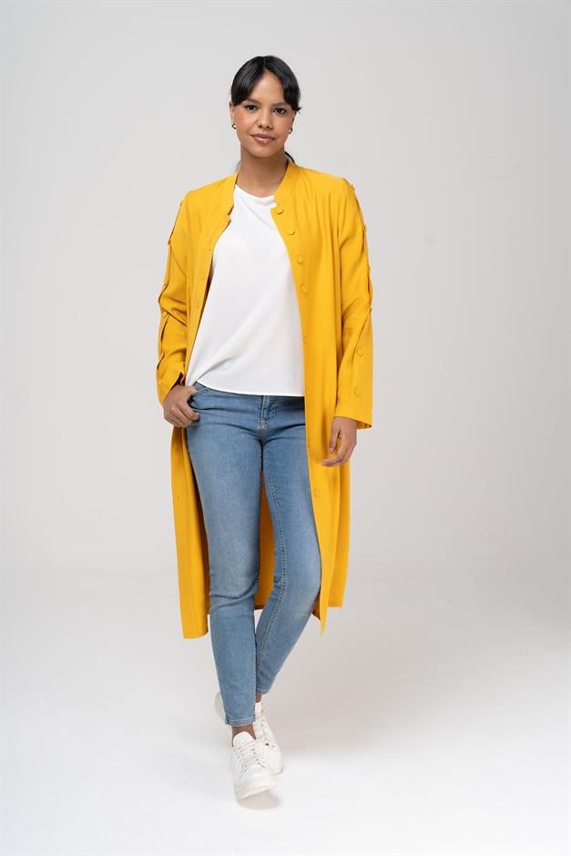 Unlined Jacket with a Grandad Collar and Button Accessory SAFFRONY 6481