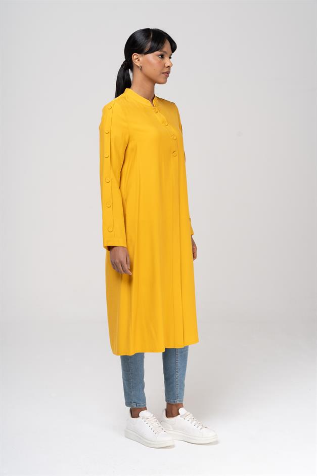 Unlined Jacket with a Grandad Collar and Button Accessory SAFFRONY 6481