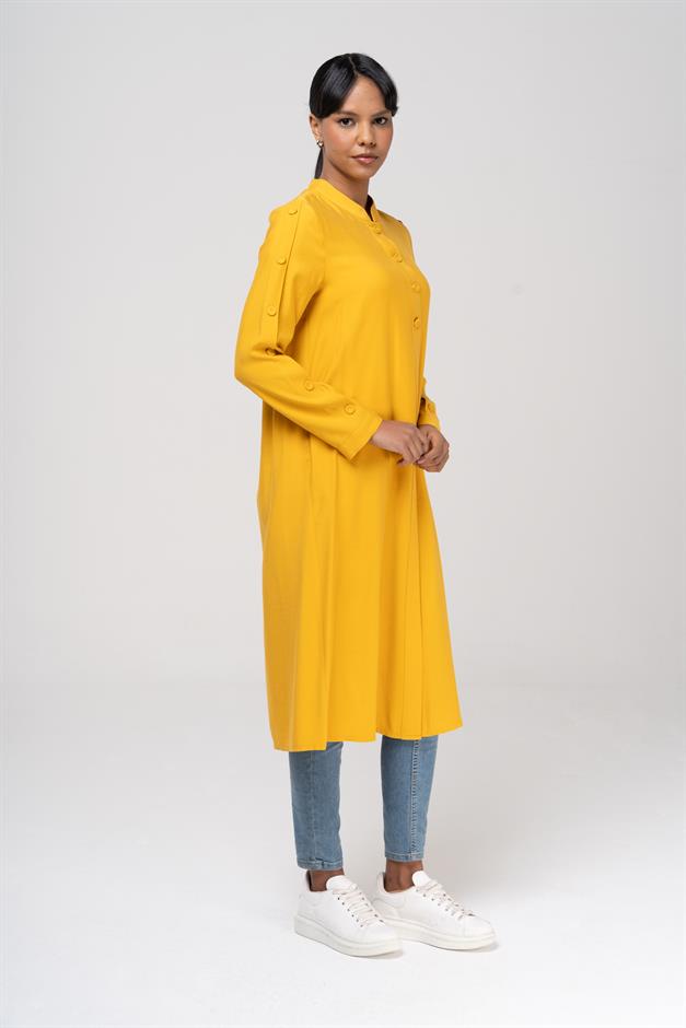 Unlined Jacket with a Grandad Collar and Button Accessory SAFFRONY 6481