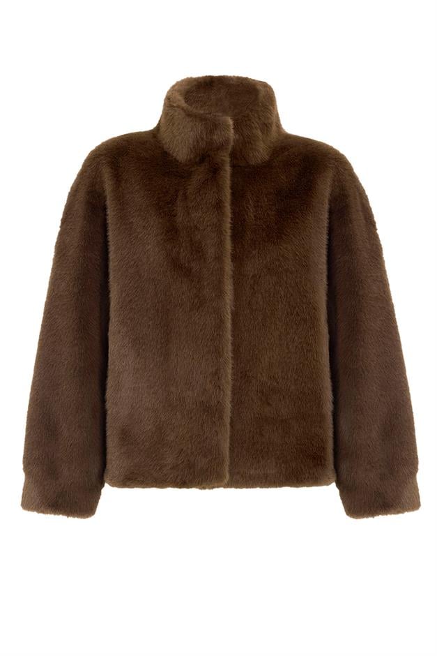 سترة حصرية بمظهر الفرو مع طوق الجد قهوة 1005