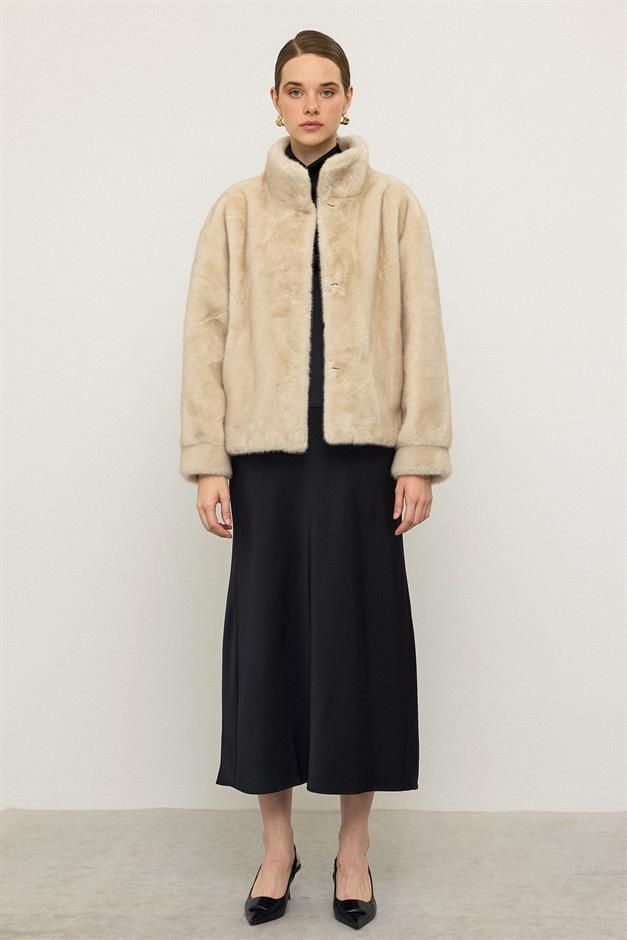 Hakim Yaka Exclusive Kürk Görünümlü Ceket BEJ 1005