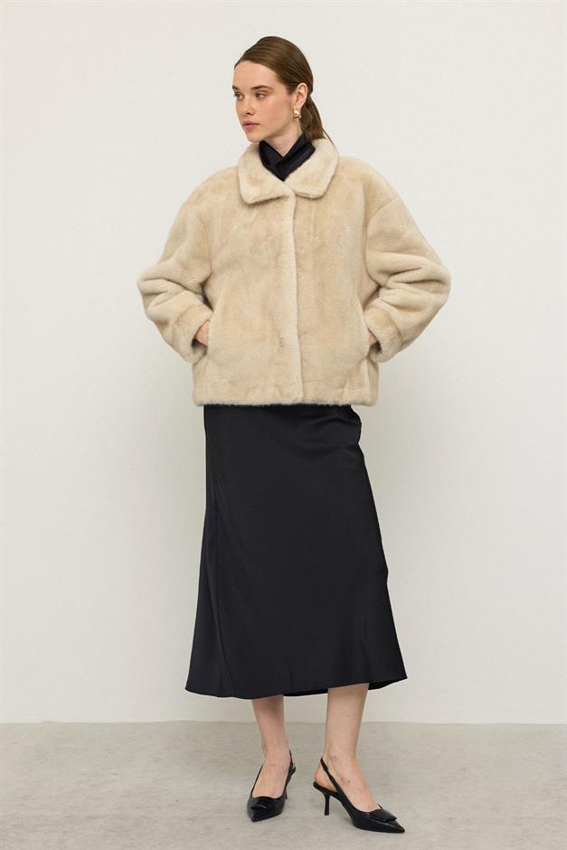 Hakim Yaka Exclusive Kürk Görünümlü Ceket BEJ 1005