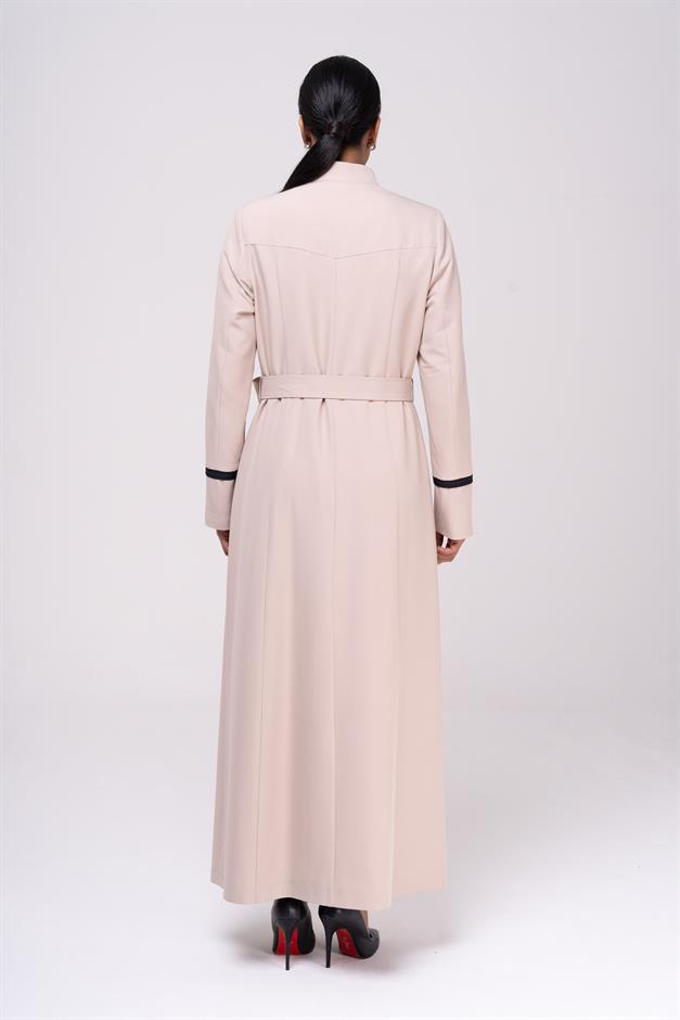 Hakim Yaka Garnili Punto ve Aksesuar Detaylı Astarlı Pardesü BEJ 6550