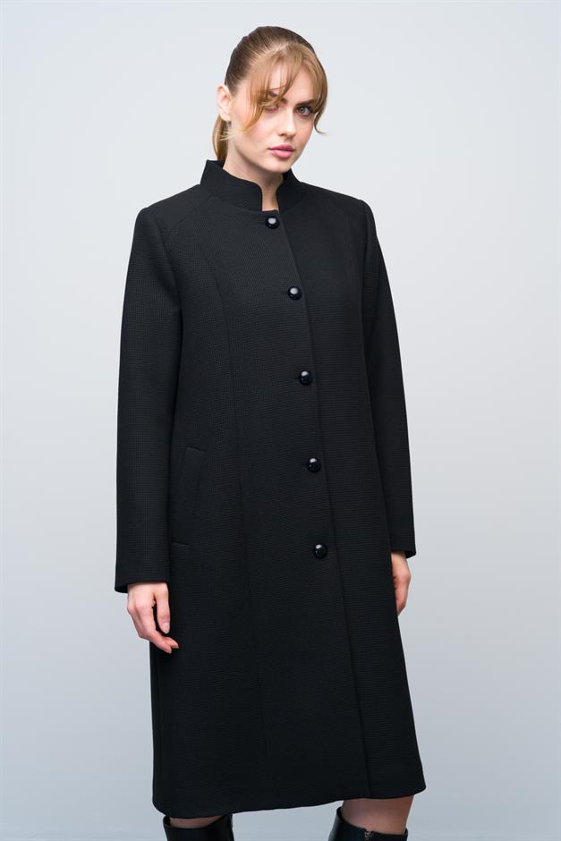 معطف منقوش بياقة الجد أسود 3024